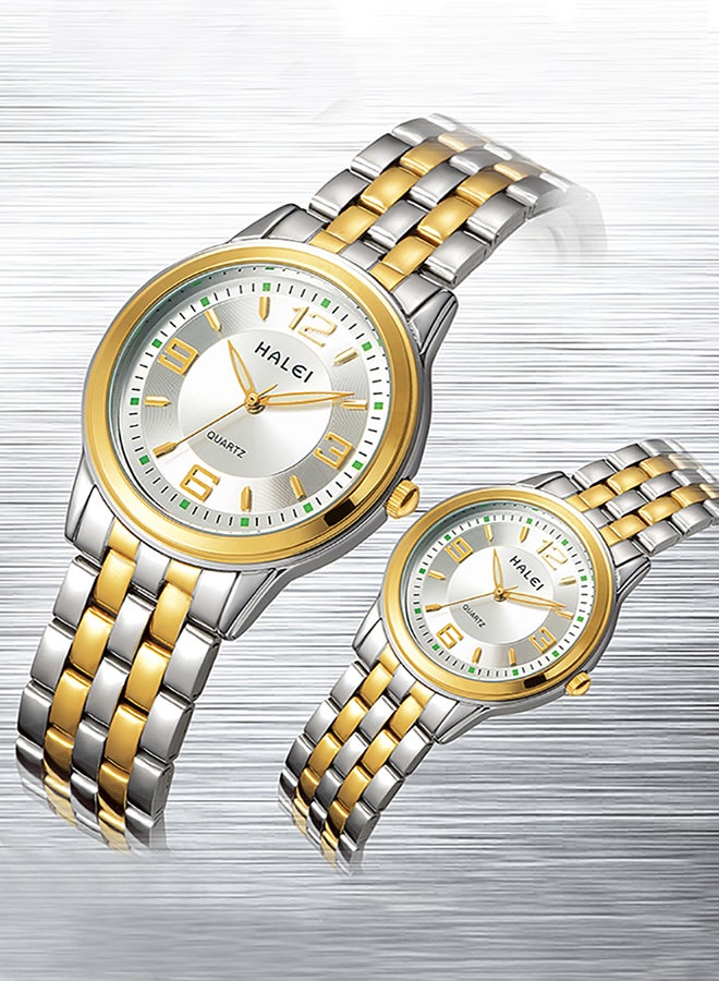 هالي طقم ساعة يد للمتزوجين بعقارب وسوار من الستانلس ستيل طراز 472Ml - Image 5