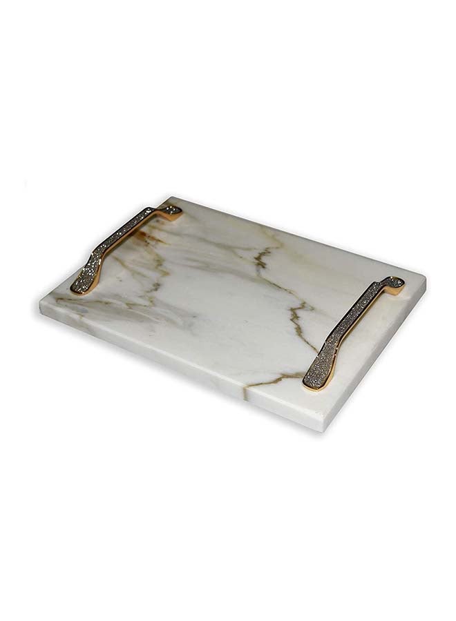 Marble Tray With Golden Strass Handles For Jewelry Organizer White 30x20x2cm - Image 1