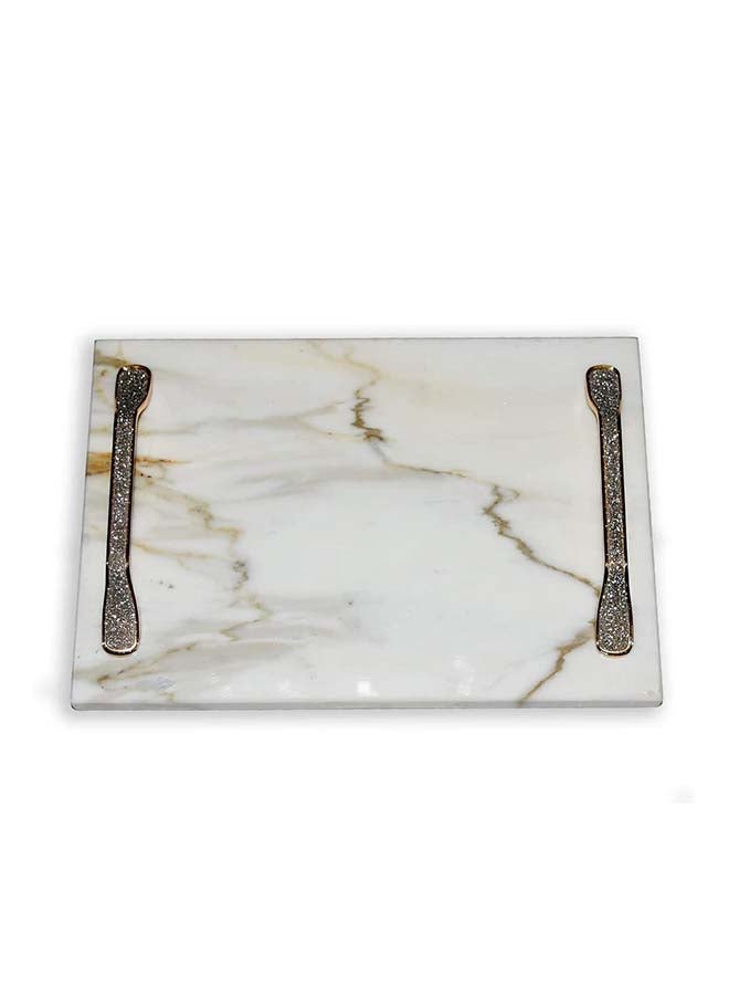 Marble Tray With Golden Strass Handles For Jewelry Organizer White 30x20x2cm - Image 2