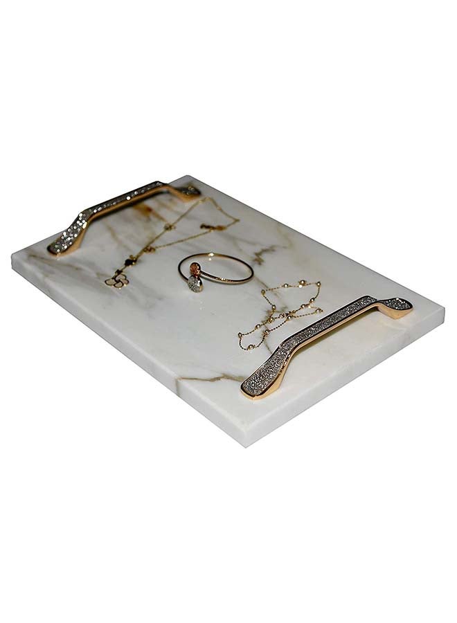 Marble Tray With Golden Strass Handles For Jewelry Organizer White 30x20x2cm - Image 3