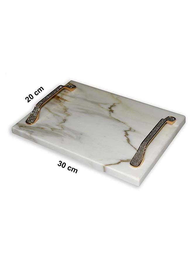 Marble Tray With Golden Strass Handles For Jewelry Organizer White 30x20x2cm - Image 4