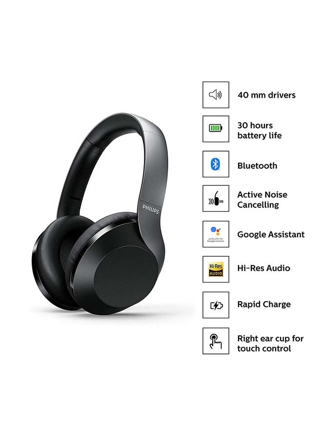 Philips Audio Bass With Wireless Bluetooth Active Noise Cancelling black - Image 2