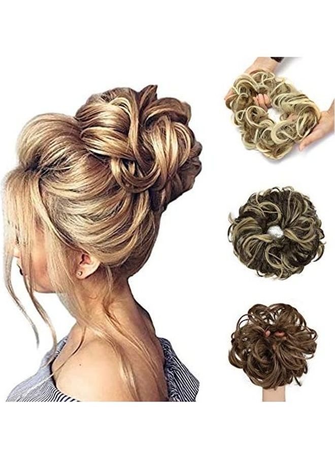 فوت مجموعة وصلات شعر بتصفيفة كعكة مزودة بربطة سكرانشي - 3 قطع متعدد الألوان 18بوصة