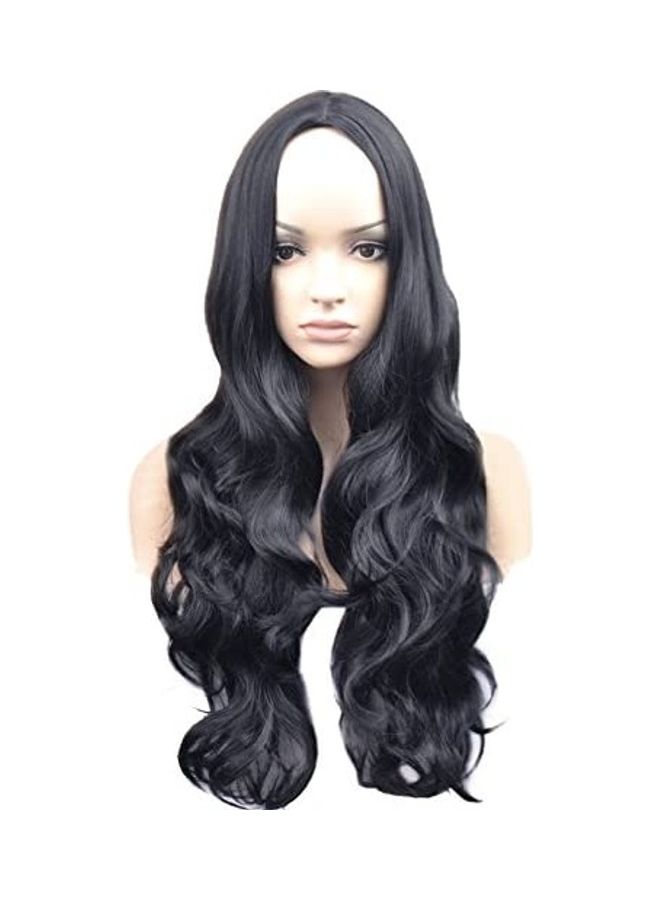 بيرون شعر مستعار صناعي كامل طويل ومموج وجذاب أسود 18بوصة