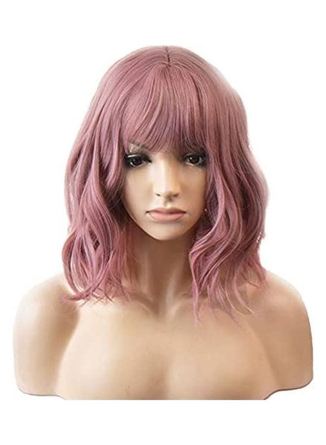 بيرون شعر مستعار صناعي قصير ومجعد وجذاب وردي 18بوصة