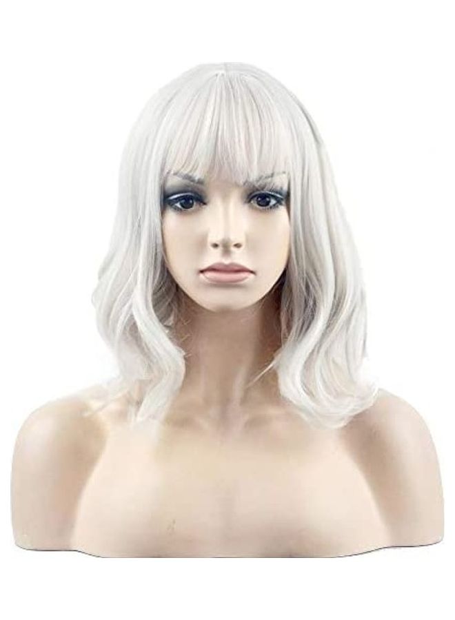 BERON Short Curly Charming Synthetic Hair Wig White 18inch 
