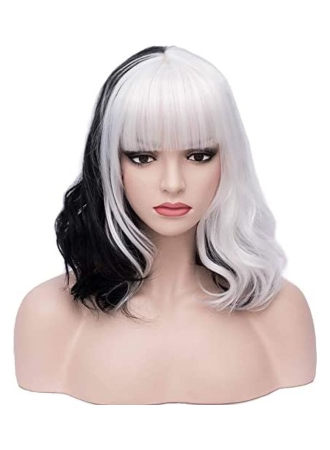 بيرون شعر مستعار قصير ومجعد بتصميم عصري جذاب أسود/أبيض 14بوصة