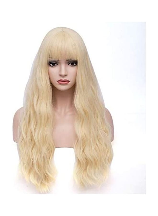 Long Curly Hot Wig With Bang Beige 18inch