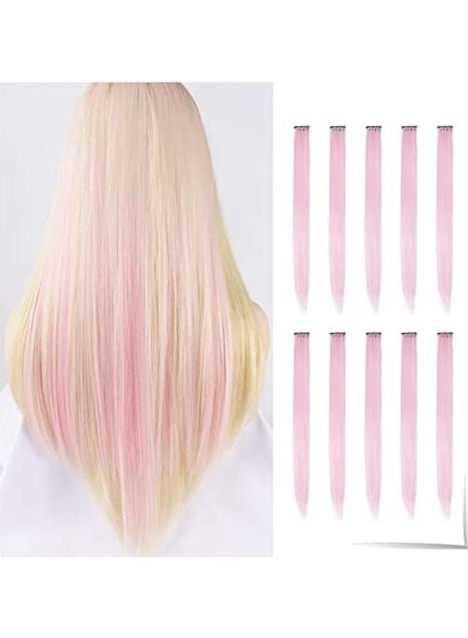 10-Piece Party Highlights Clip Hair Extension Set Pink 22inch