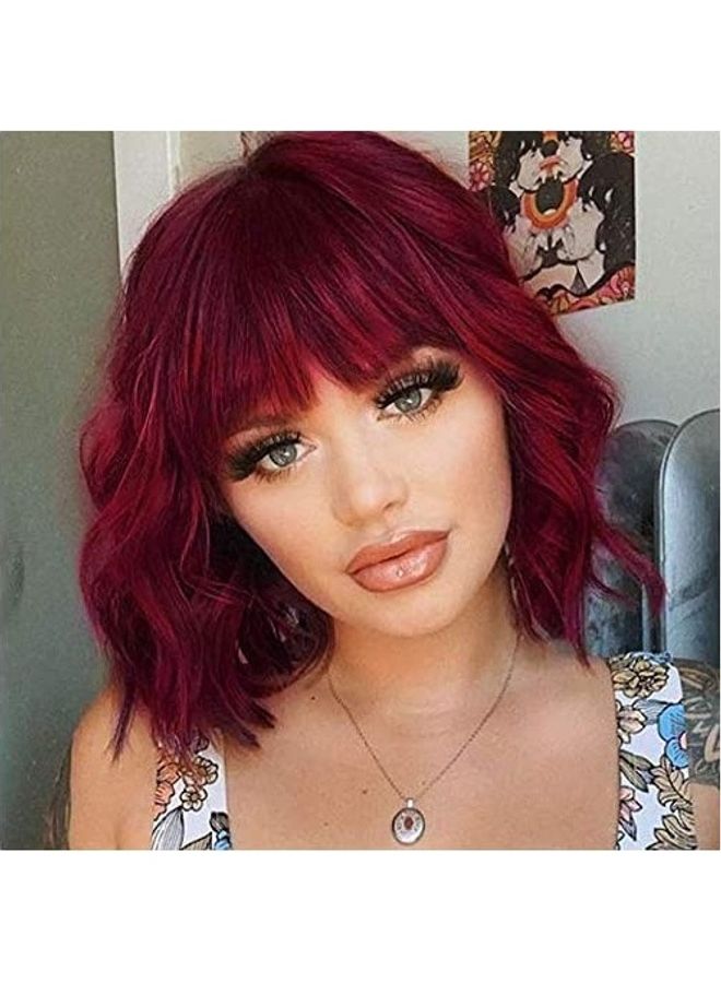 شعر مستعار قصير متموج أحمر 18بوصة