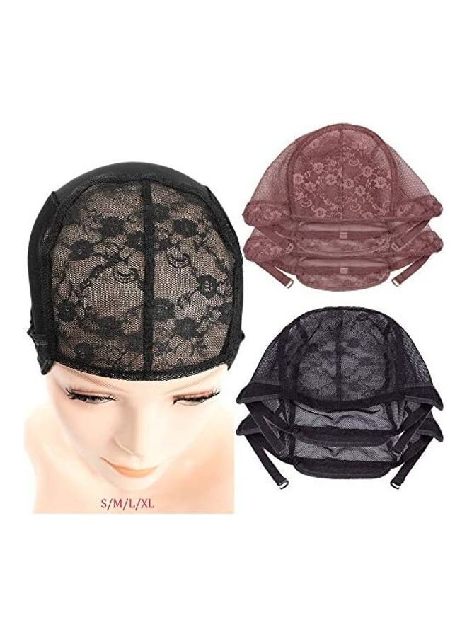 2-Picee Adjustable Lace Wig Cap Set Black/Brown