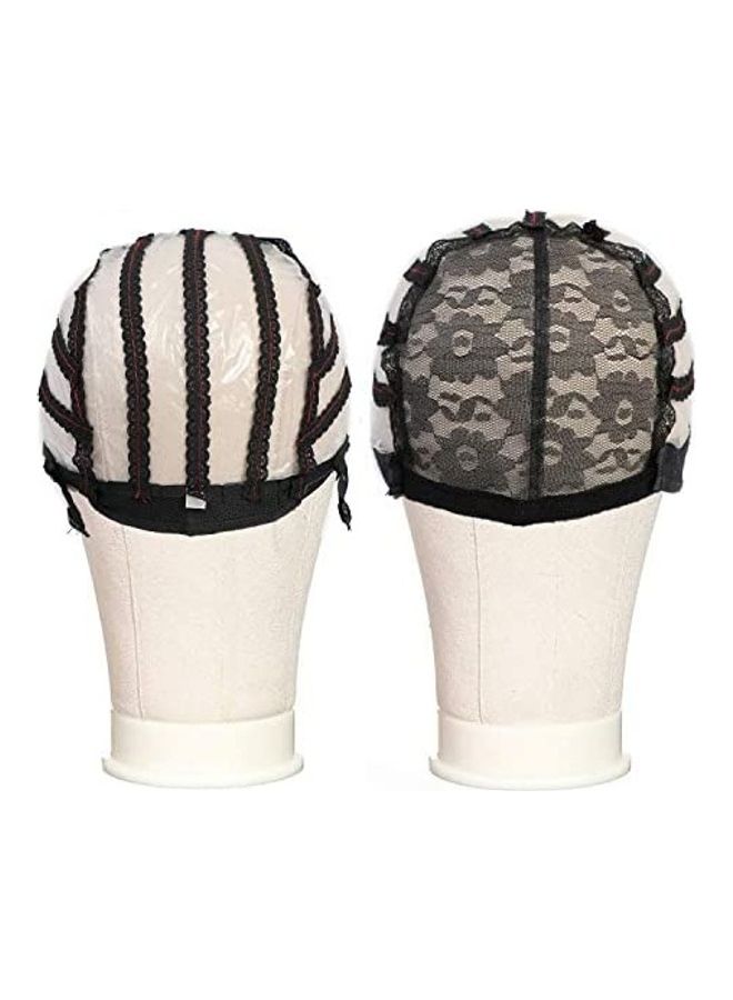 2-Picee Adjustable Double Lace Wig Cap Black/White