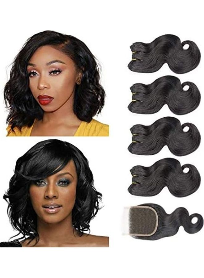 مجموعة وصلات شعر غير معالج برازيلي من 4 وصلات أسود 18بوصة