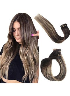 Clip In Human Hair Extension Beige/Black 22inch