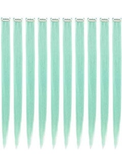 OneDor Pack Of 10 Highlights Straight Hair Clip Extensions Green 18inch 