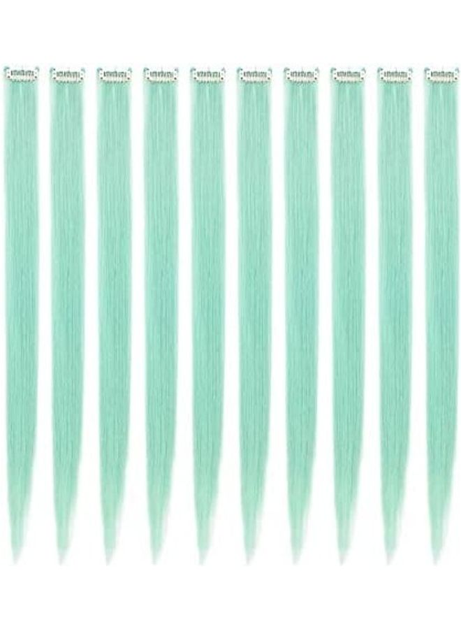 Pack Of 10 Highlights Straight Hair Clip Extensions Green 18inch