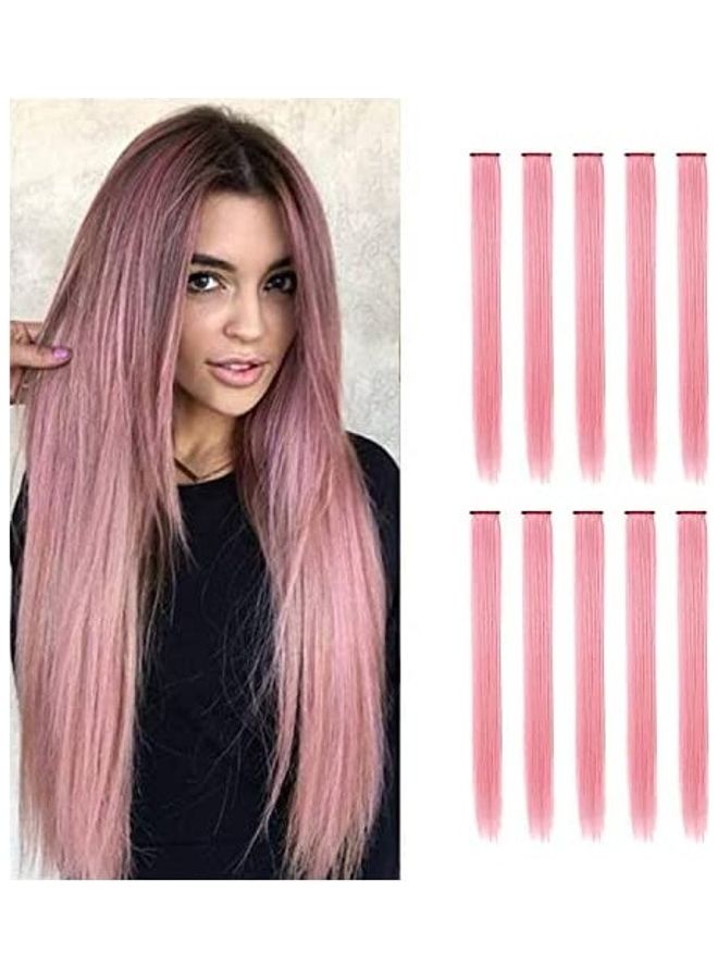 Pack Of 10 Straight Hairpiece Hair Extensions Pink 18inch