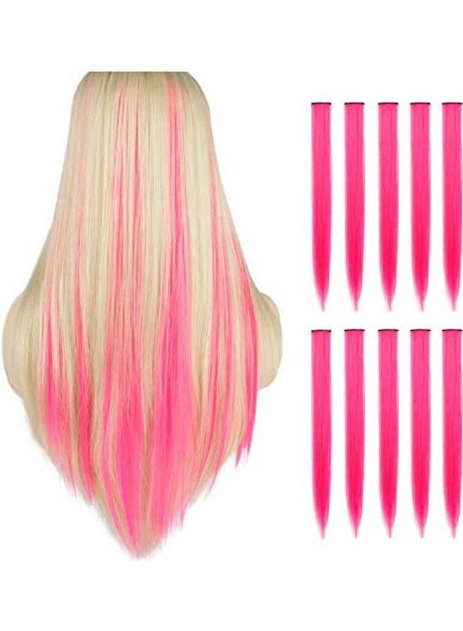 Pack Of 10 Straight Hairpiece Hair Extensions Pink 18inch