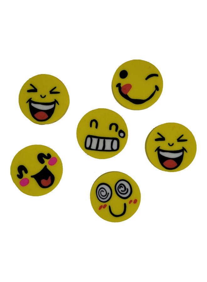ممحاة بتصميم رموز تعبيرية مبتسمة من 6 قطع . أصفر/أسود/أحمر