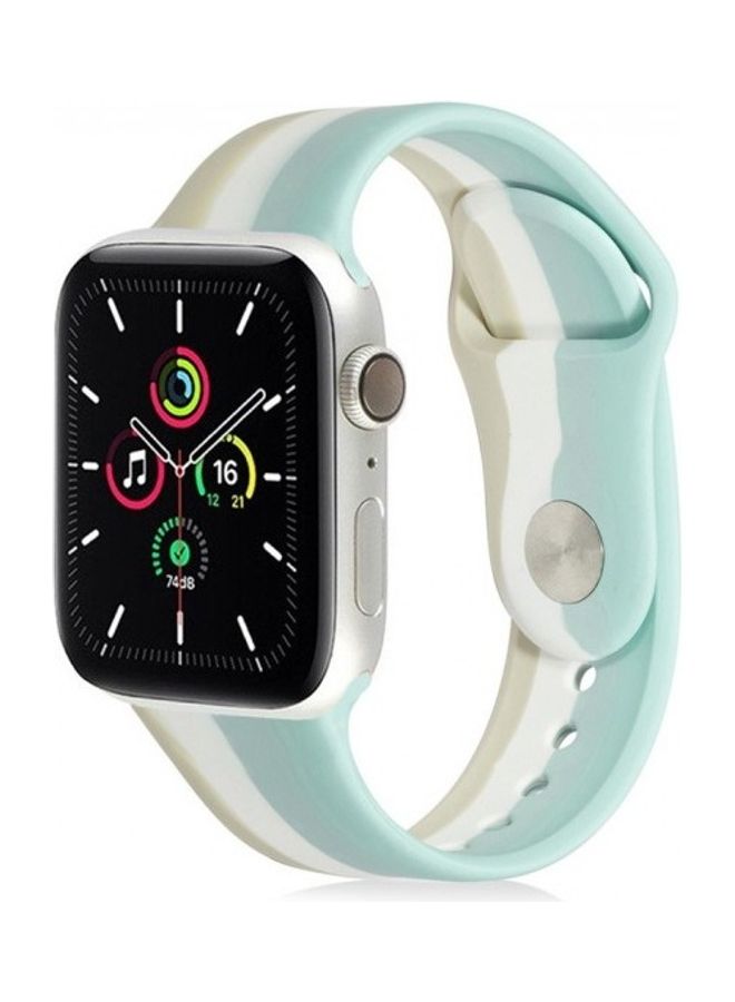 Generic - Silicone Band for Apple Watch Series 6 White/Blue - Image 1
