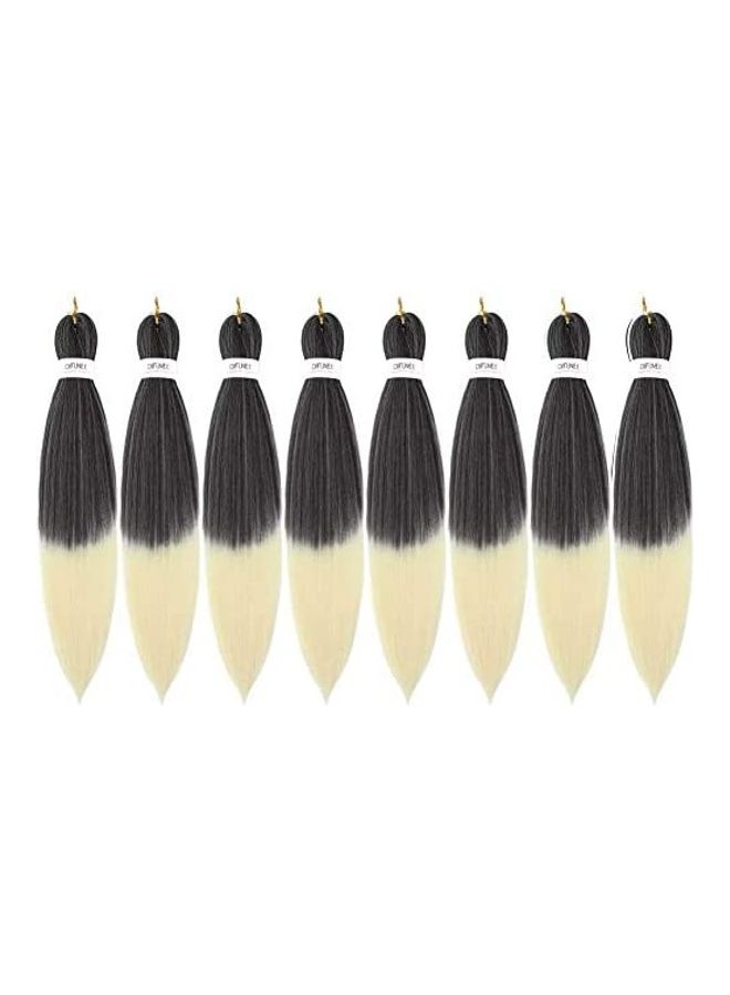 Difunee Pack Of 8 Pre-Stretched Braiding Hair Extensions Black/Beige 24inch 