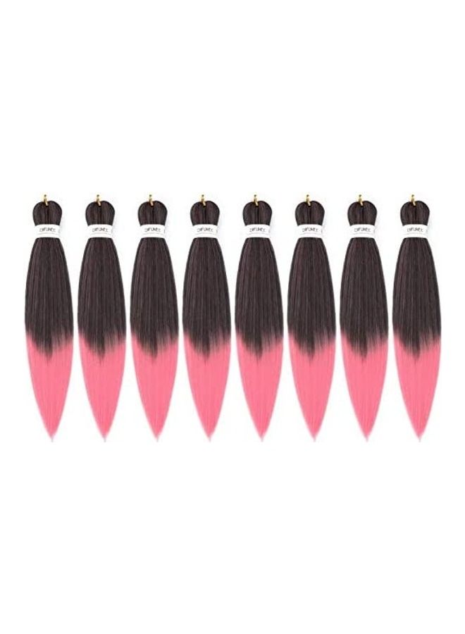 Difunee Pack Of 8 Pre-Stretched Braiding Hair Extensions Pink/Black 24inch 