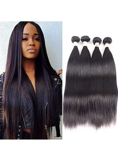 4-Piece Deep Straight Hair Extension Set Black 18inch
