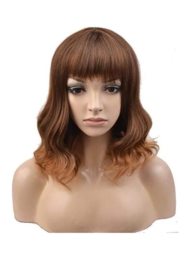 بيرون شعر مستعار قصير كيرلي جميل من الألياف الصناعية بني 14بوصة