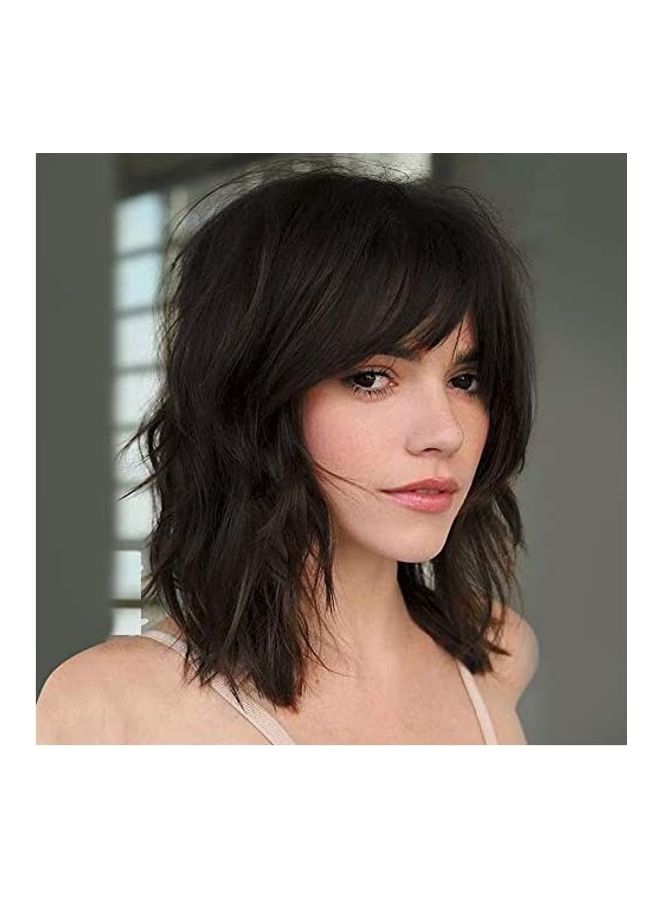 Generic Short Hair Bob Wig With Flat Bang Black 18inch 