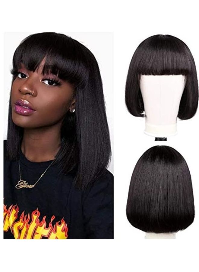 Generic Brazilian Straight Short Hair Bob Wig with Bangs Black 12inch 