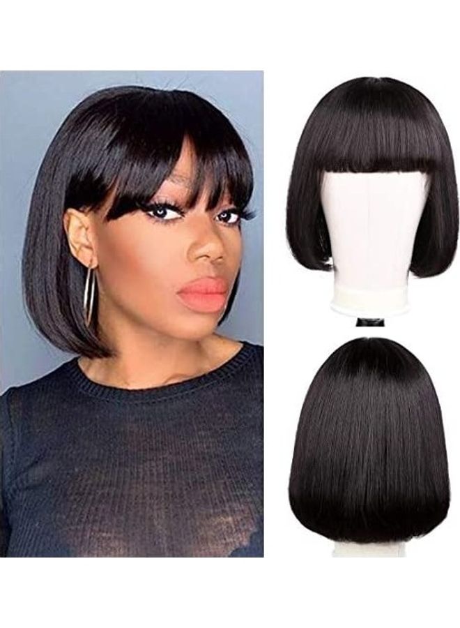 Generic Human Brazilian Straight Short Hair Wig With Bang Black 8inch 