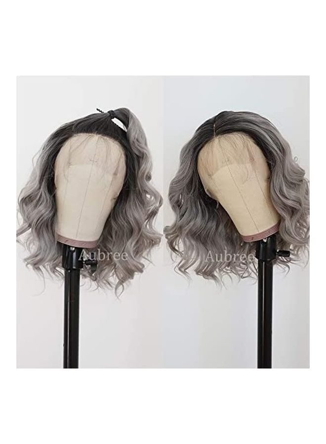 Generic Short Bob Ombre Synthetic Hair Lace Front Wig Black/Grey 18inch 