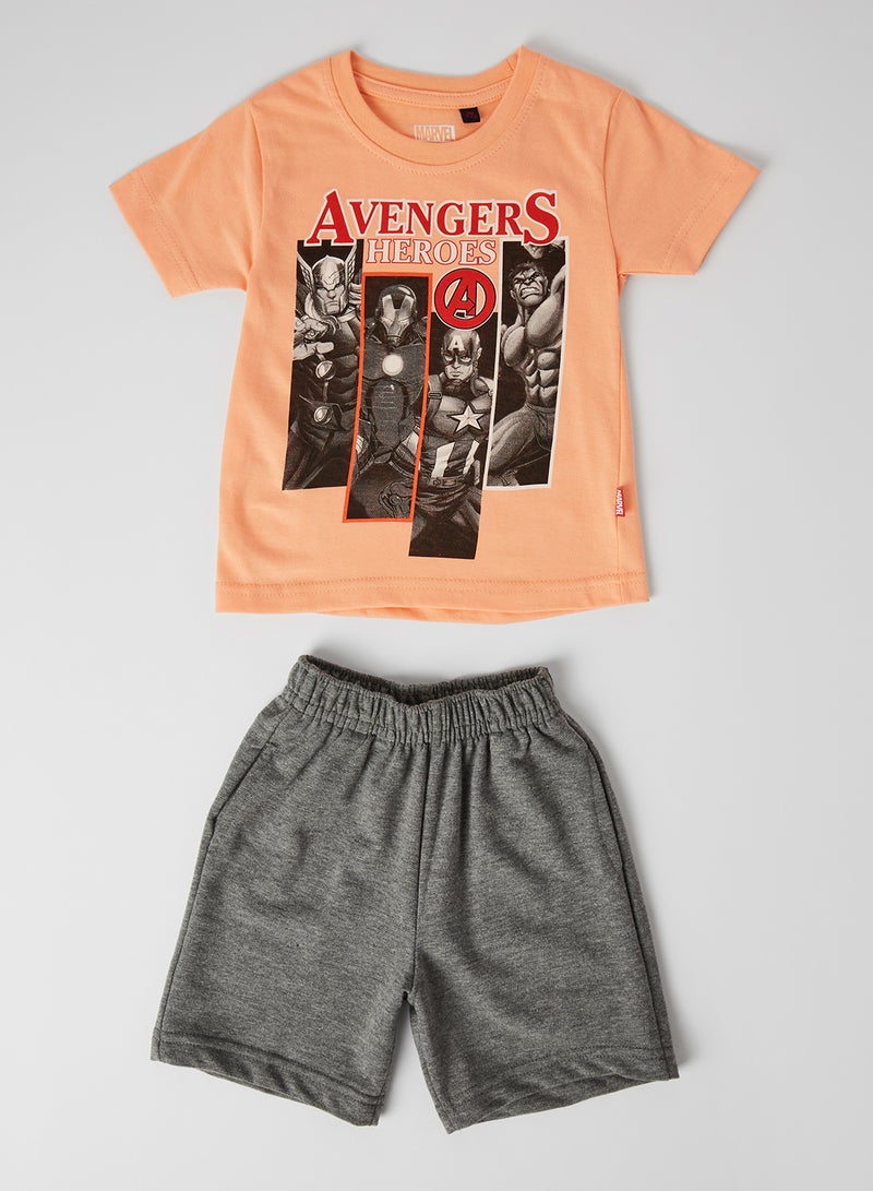 Hoppipola Baby/Kids Avengers T-Shirt and Shorts Set Peach - Image 1