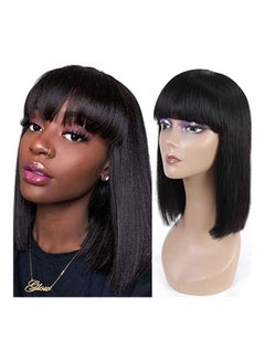 VRBest Straight Short Human Hair Wigs With Front Bang Black 12inch 