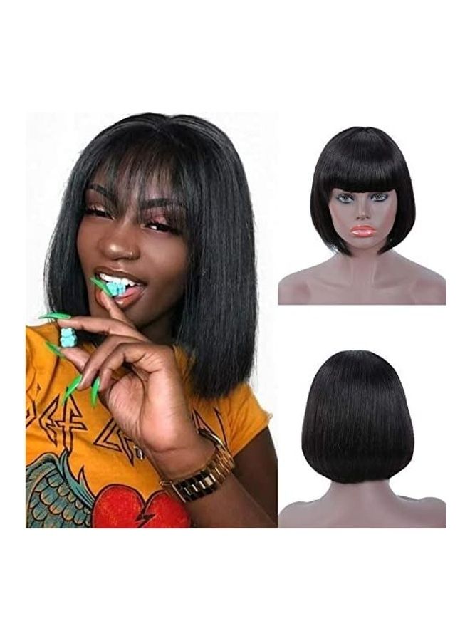 encii Short Human Hair Wig Black 8inch 
