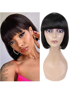 VRBest Short Human Hair Wigs With Front Bang Black 18inch 