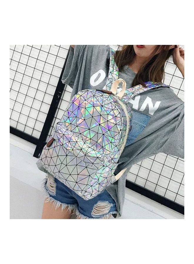 Geometric Pattern Backpack - 14.9inches Silver  - Image 3