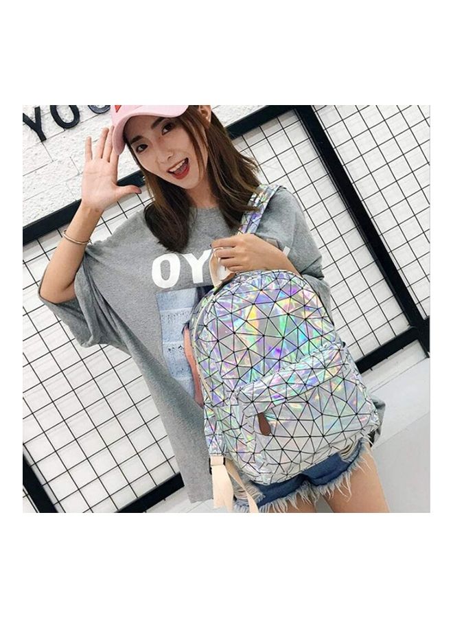 Geometric Pattern Backpack - 14.9inches Silver  - Image 5