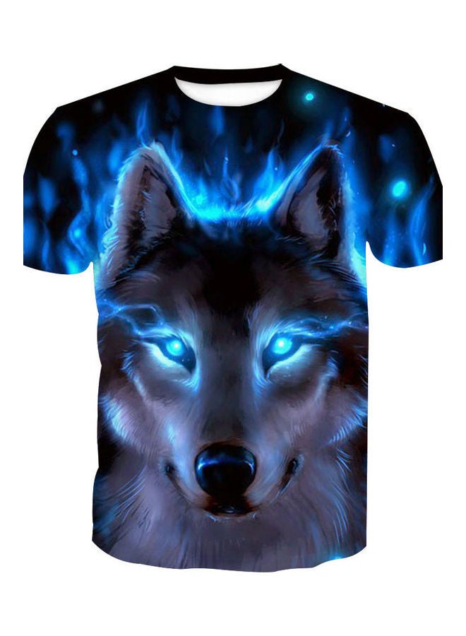 3D Graphic Printed T-Shirt Blue/Black/White 