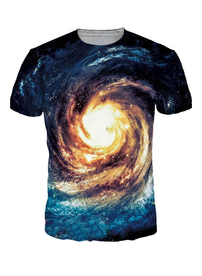 3D Graphic Printed T-Shirt Blue/Yellow/Black 
