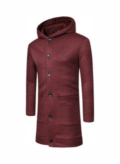 Button Design Hooded Coat Red
