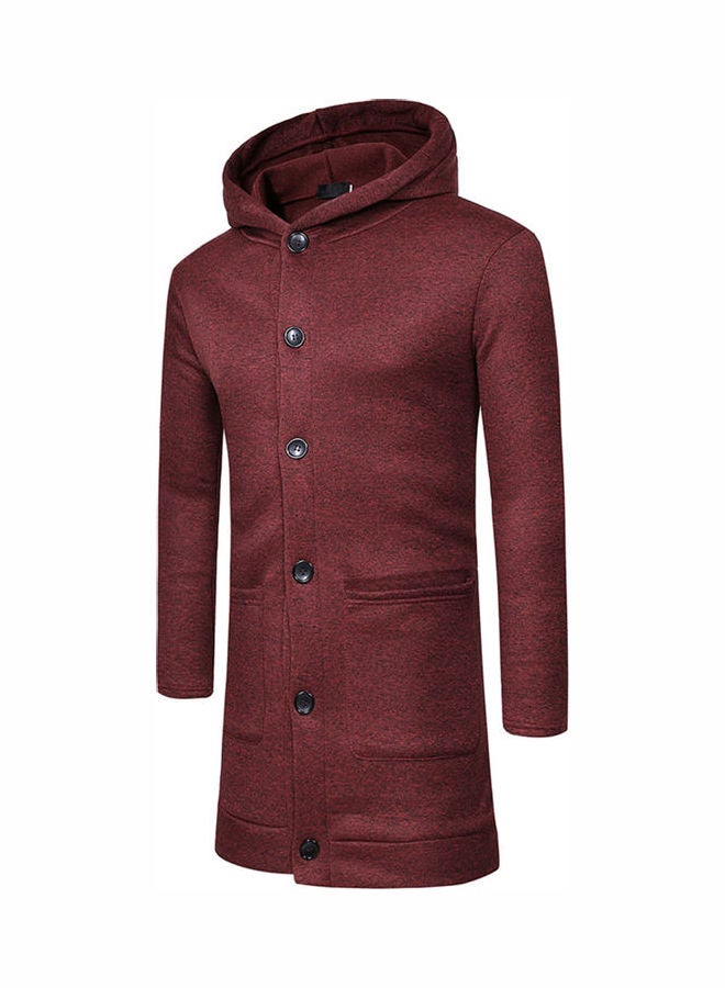 Generic - Button Design Hooded Coat Red - Image 1