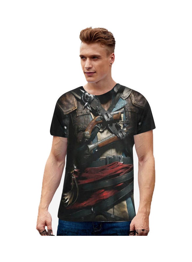 3D Graphic Printed T-Shirt Black/Beige/Red