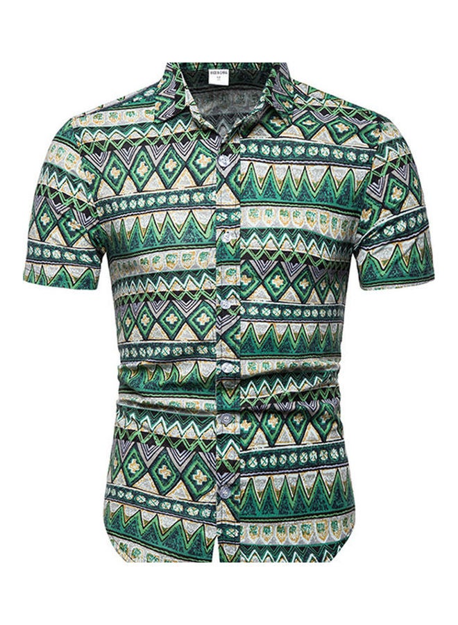 Hawaiian Design Printed Shirt Green/Beige/White 
