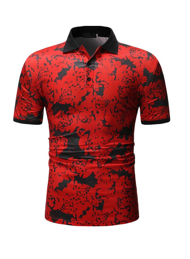 Abstract Printed Collor Detail T-Shirt Red 