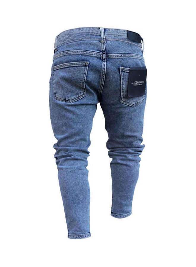 Generic - Hole Badge Patch Slim Jeans Blue - Image 1