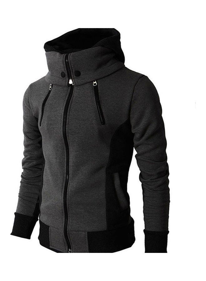 High Neck Zipper Detail Jacket Dark Grey 