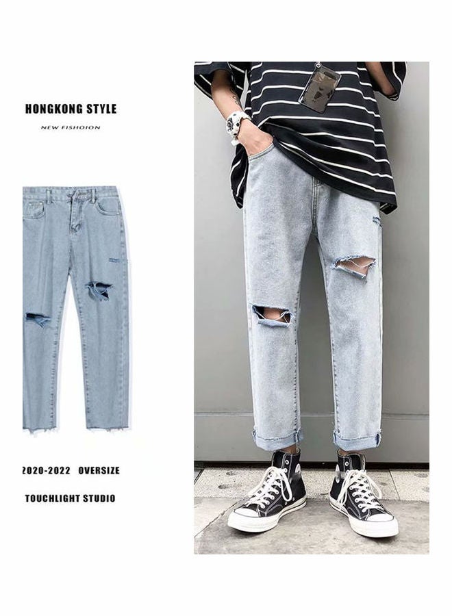 Generic - Men's Jeans Korean Style Loose Trend Nine Points Blue - Image 1