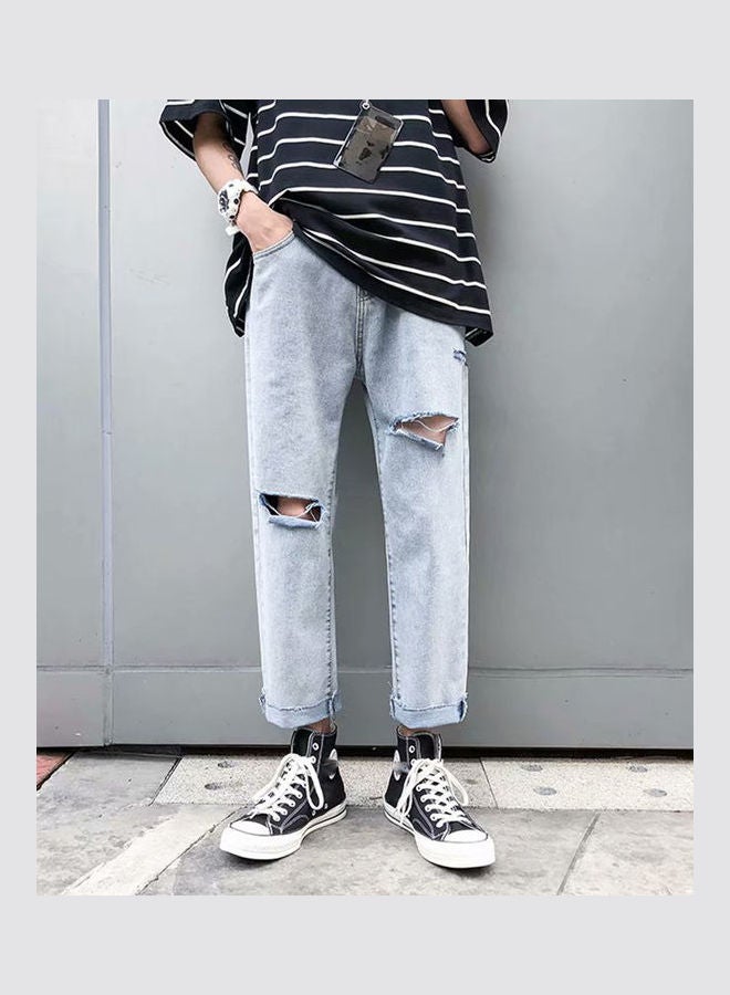 Generic - Men's Jeans Korean Style Loose Trend Nine Points Blue - Image 1