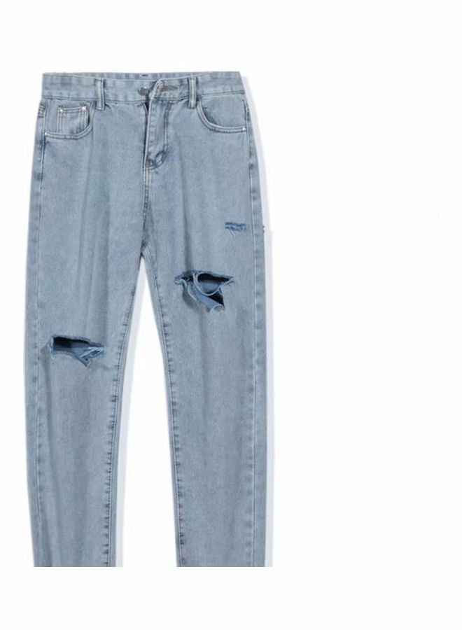 Generic - Men's Jeans Korean Style Loose Trend Nine Points Blue - Image 1